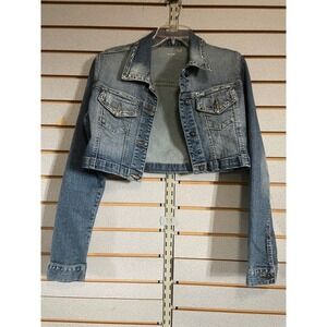 Sweet Vibe Denim Jacket Cropped Rhinestone Embellished Jean Jacket Women's Large